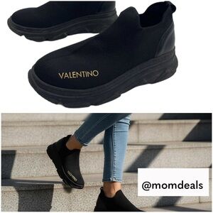 Mario Valentino Garavani "Queenito" Black Slip-On Sneakers Gold Lettering 9.5